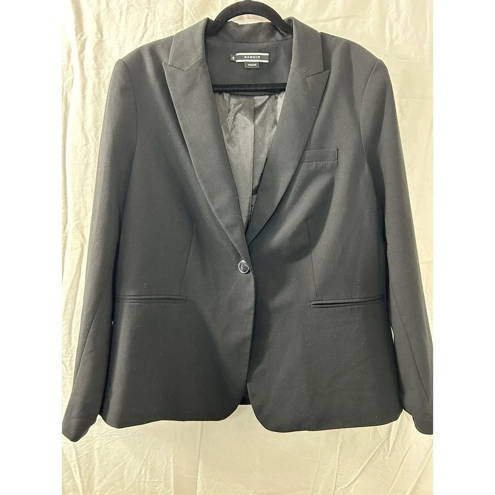 Basque Womans Blazer Jacket Size 18 Black 1 Button Long Sleeve - Picture 1 of 10